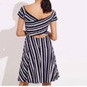 LOFT Navy Blue and White Backless Striped Midi Dress Size Large